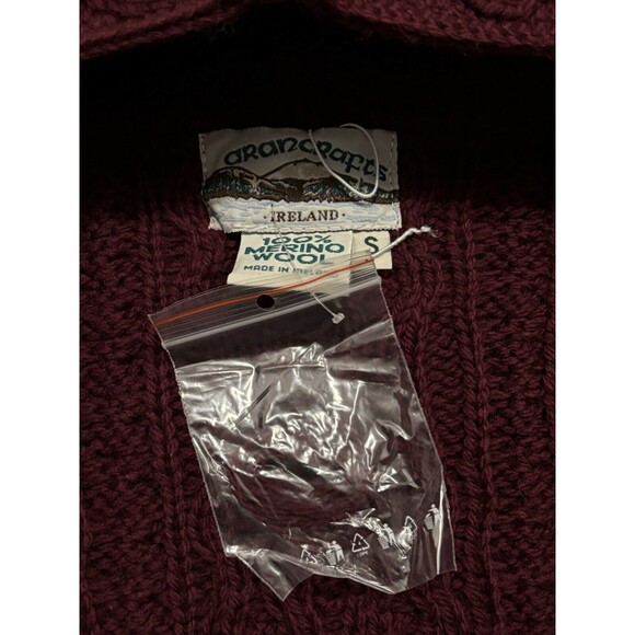 Aran Crafts Merino Wool Open Front Cardigan Sweater Pockets Wine Red Size Small - Picture 4 of 7
